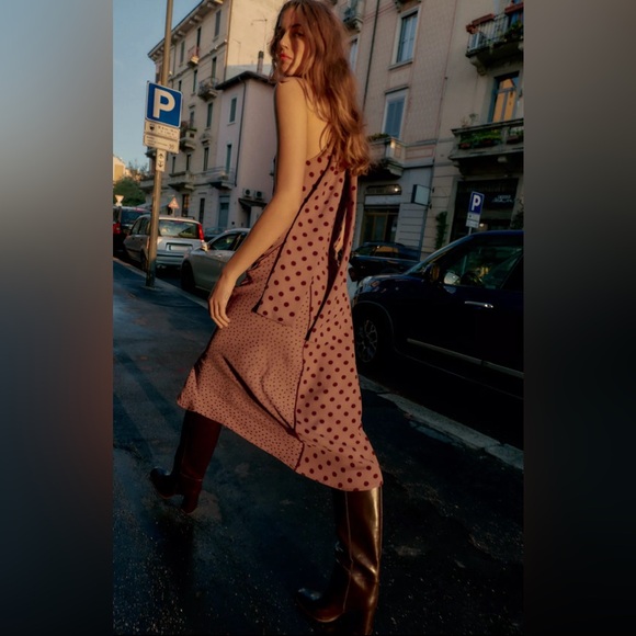 NWT ZARA TIED POLKA DOT MIDI DRESS - Picture 6 of 8